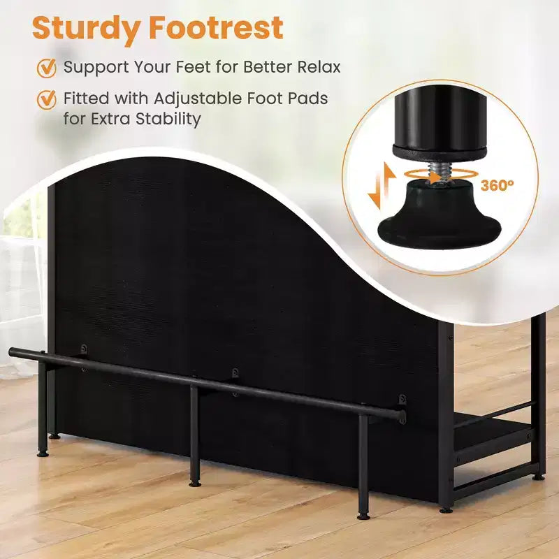 Mesa de bar tipo isla de cocina industrial – 4 niveles de almacenamiento, estante para bebidas, soportes para copas, reposapiés, negra