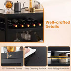 Mesa de bar tipo isla de cocina industrial – 4 niveles de almacenamiento, estante para bebidas, soportes para copas, reposapiés, negra