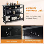 Mesa de bar tipo isla de cocina industrial – 4 niveles de almacenamiento, estante para bebidas, soportes para copas, reposapiés, negra