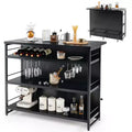 Costway Industrial Kitchen Island Bar Table 4-Tier Storage Shelf Drinks Rack Glass Holders Black/Rustic Brown