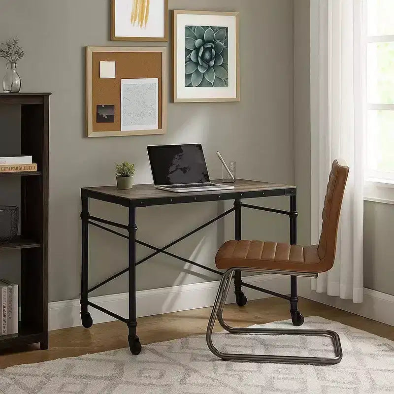Royal Hampton Writing Desk with Casters and Nail Accents, Black