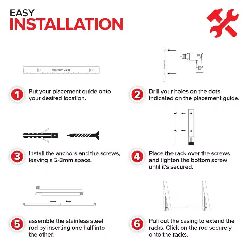 Tendedero de pared retráctil doble plegable con barra de extensión (blanco)