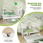 Cama Nido Doble con Dosel, Techo y Barandillas de Valla, Estructura de Cama de Plataforma de Madera Maciza, Blanco/Gris