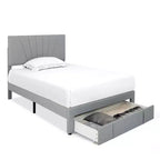 Base de cama de plataforma tapizada tamaño Full/Queen con cajón y cabecero ajustable, gris, no necesita somier