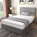Base de cama de plataforma tapizada tamaño Full/Queen con cajón y cabecero ajustable, gris, no necesita somier