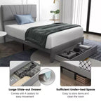 Base de cama de plataforma tapizada tamaño Full/Queen con cajón y cabecero ajustable, gris, no necesita somier