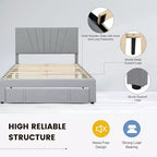 Base de cama de plataforma tapizada tamaño Full/Queen con cajón y cabecero ajustable, gris, no necesita somier
