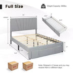 Base de cama de plataforma tapizada tamaño Full/Queen con cajón y cabecero ajustable, gris, no necesita somier