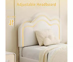 Estructura de Cama Doble Tapizada con Cabecero Ajustable, Estructura de Cama Tipo Plataforma de Terciopelo para Niños/Niñas, Soporte de Láminas de Madera, Fácil Montaje