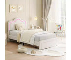 Estructura de Cama Doble Tapizada con Cabecero Ajustable, Estructura de Cama Tipo Plataforma de Terciopelo para Niños/Niñas, Soporte de Láminas de Madera, Fácil Montaje