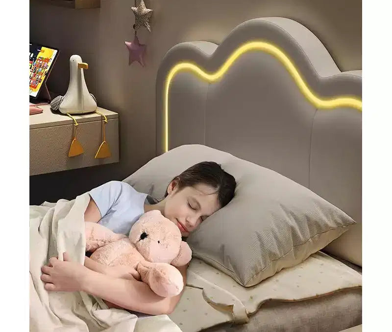 Estructura de Cama Doble Tapizada con Cabecero Ajustable, Estructura de Cama Tipo Plataforma de Terciopelo para Niños/Niñas, Soporte de Láminas de Madera, Fácil Montaje