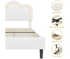 Estructura de Cama Doble Tapizada con Cabecero Ajustable, Estructura de Cama Tipo Plataforma de Terciopelo para Niños/Niñas, Soporte de Láminas de Madera, Fácil Montaje
