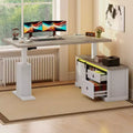 63inch Farmhouse Electric Standing Desk Adjustable Height Sit Stand Corner Stand Desks with Drawers & Sliding Door