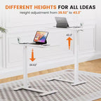 Escritorio ajustable para cama y portátil con ruedas bloqueables, altura de 29.5" a 43.3", para oficina en casa u hospital