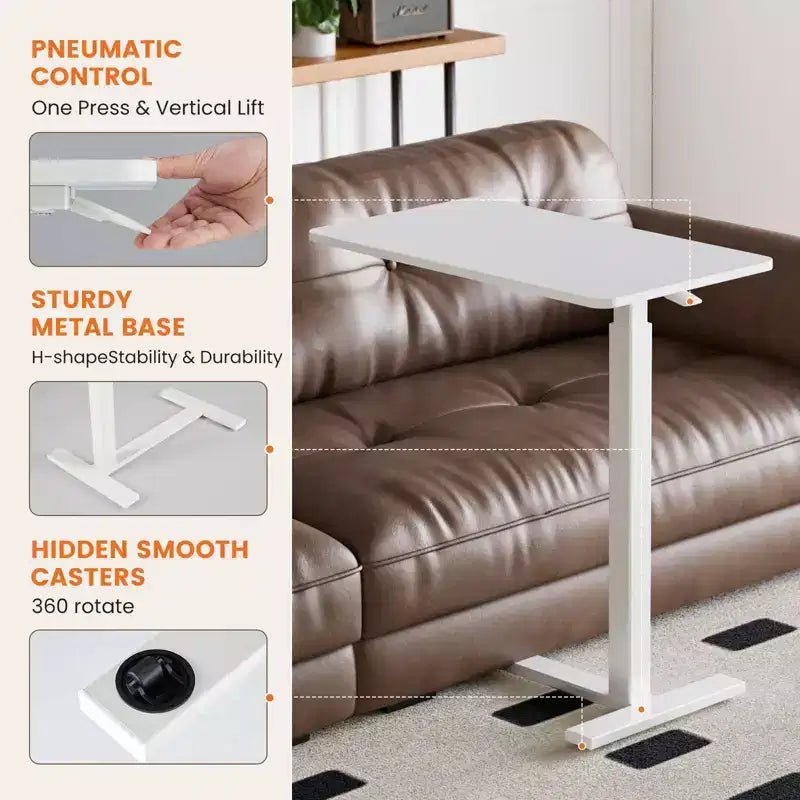 Escritorio ajustable para cama y portátil con ruedas bloqueables, altura de 29.5" a 43.3", para oficina en casa u hospital