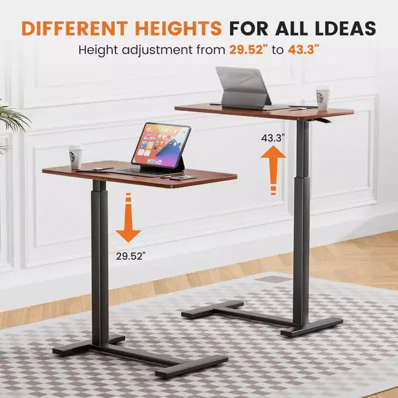 Escritorio ajustable para cama y portátil con ruedas bloqueables, altura de 29.5" a 43.3", para oficina en casa u hospital