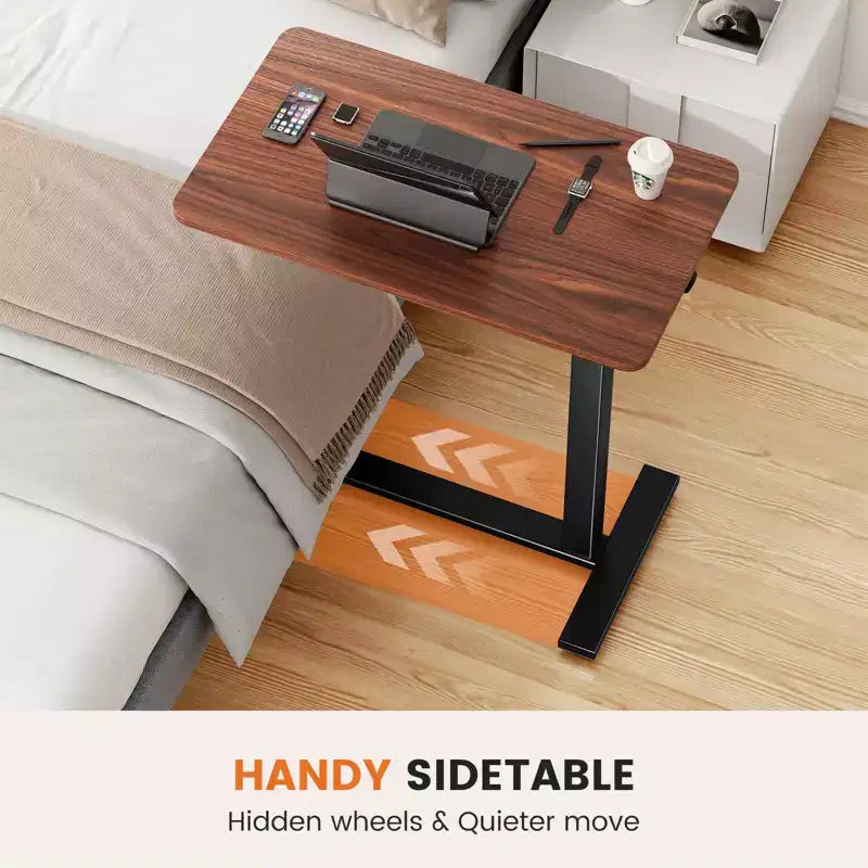 Escritorio ajustable para cama y portátil con ruedas bloqueables, altura de 29.5" a 43.3", para oficina en casa u hospital