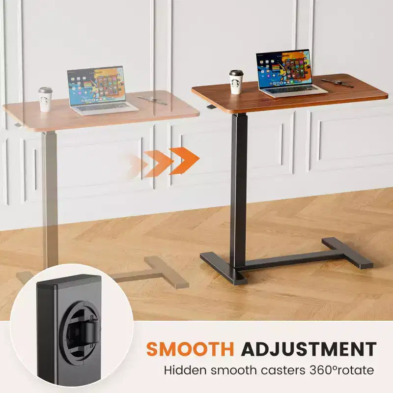 Escritorio ajustable para cama y portátil con ruedas bloqueables, altura de 29.5" a 43.3", para oficina en casa u hospital