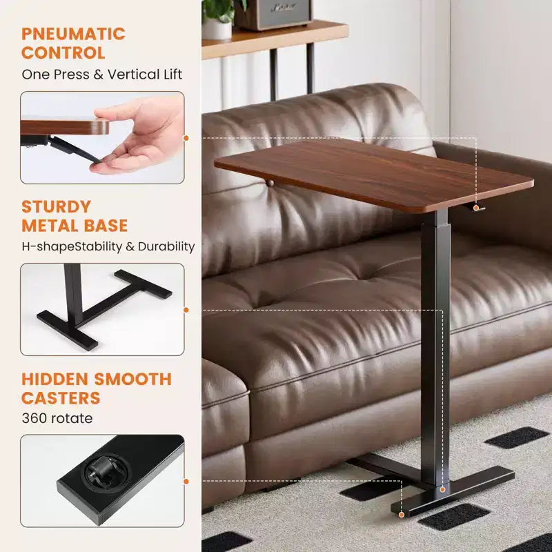 Escritorio ajustable para cama y portátil con ruedas bloqueables, altura de 29.5" a 43.3", para oficina en casa u hospital