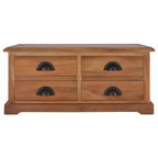 Mesa de centro de teca maciza con 4 cajones, estilo colonial, 68x67.8x30 cm, marrón