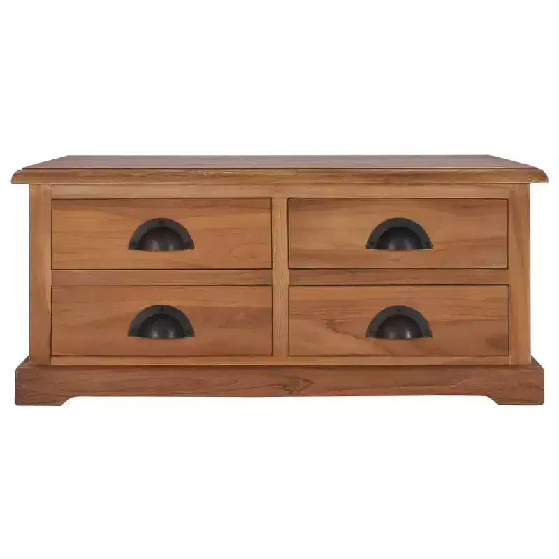 Mesa de centro de teca maciza con 4 cajones, estilo colonial, 68x67.8x30 cm, marrón