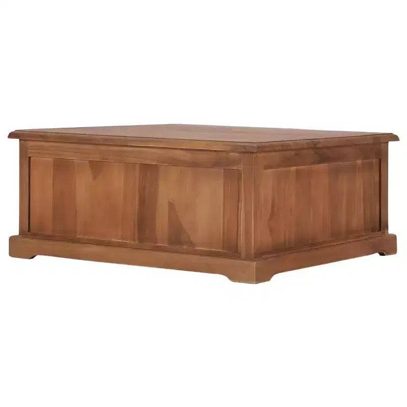 Mesa de centro de teca maciza con 4 cajones, estilo colonial, 68x67.8x30 cm, marrón