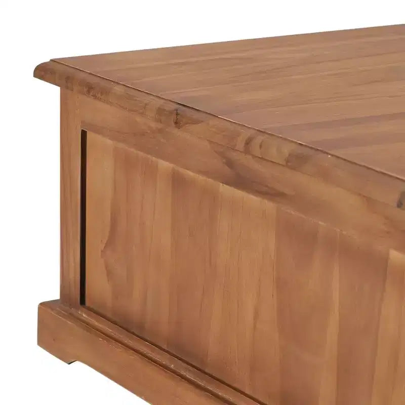 Mesa de centro de teca maciza con 4 cajones, estilo colonial, 68x67.8x30 cm, marrón