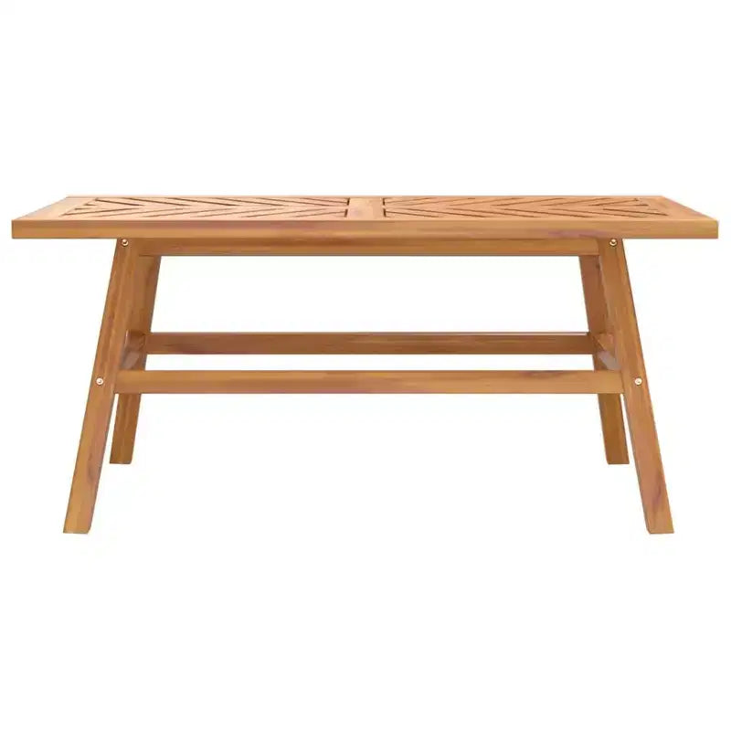 Mesa de centro de madera maciza de acacia, tapa con diseño de chevrón, base de 4 patas, interior y exterior, 100x50x45 cm
