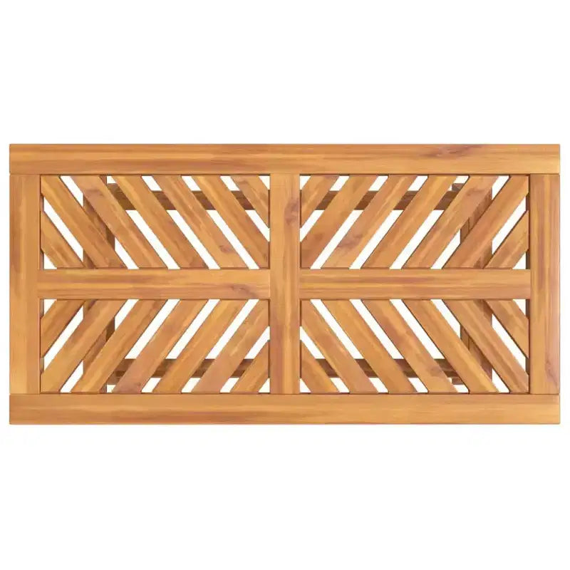 Mesa de centro de madera maciza de acacia, tapa con diseño de chevrón, base de 4 patas, interior y exterior, 100x50x45 cm