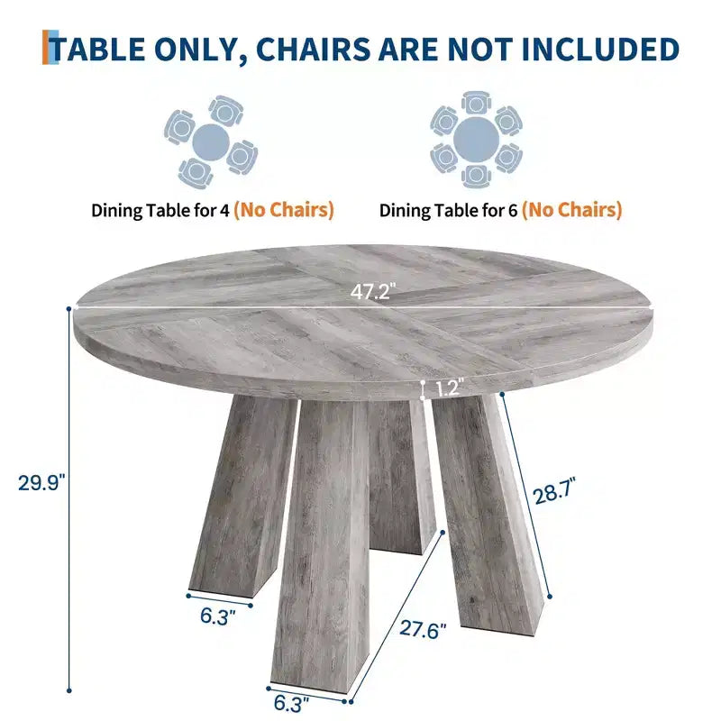Mesa de comedor redonda para 4-6 personas, mesa de cocina de madera de 119 cm con base de pedestal resistente para sala de estar, apartamento