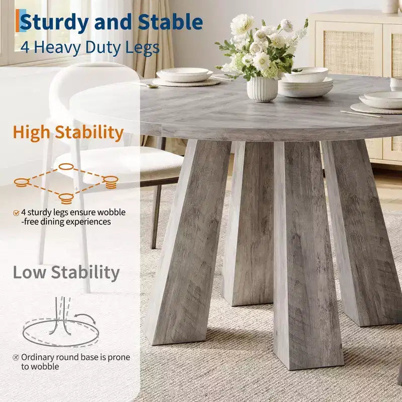 Mesa de comedor redonda para 4-6 personas, mesa de cocina de madera de 119 cm con base de pedestal resistente para sala de estar, apartamento