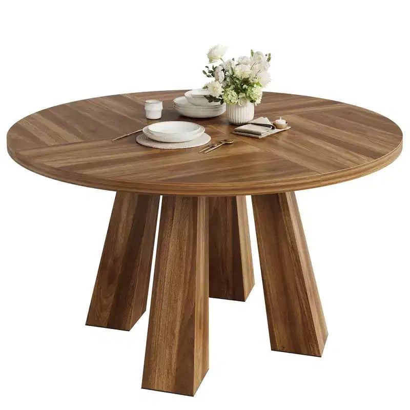 Mesa de comedor redonda para 4-6 personas, mesa de cocina de madera de 119 cm con base de pedestal resistente para sala de estar, apartamento