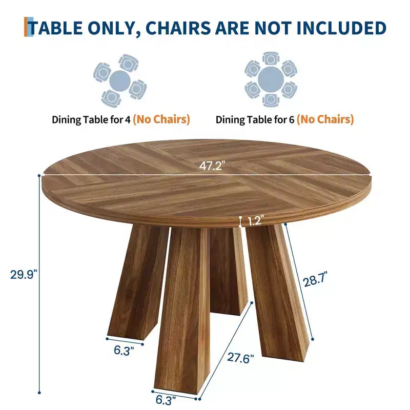 Mesa de comedor redonda para 4-6 personas, mesa de cocina de madera de 119 cm con base de pedestal resistente para sala de estar, apartamento
