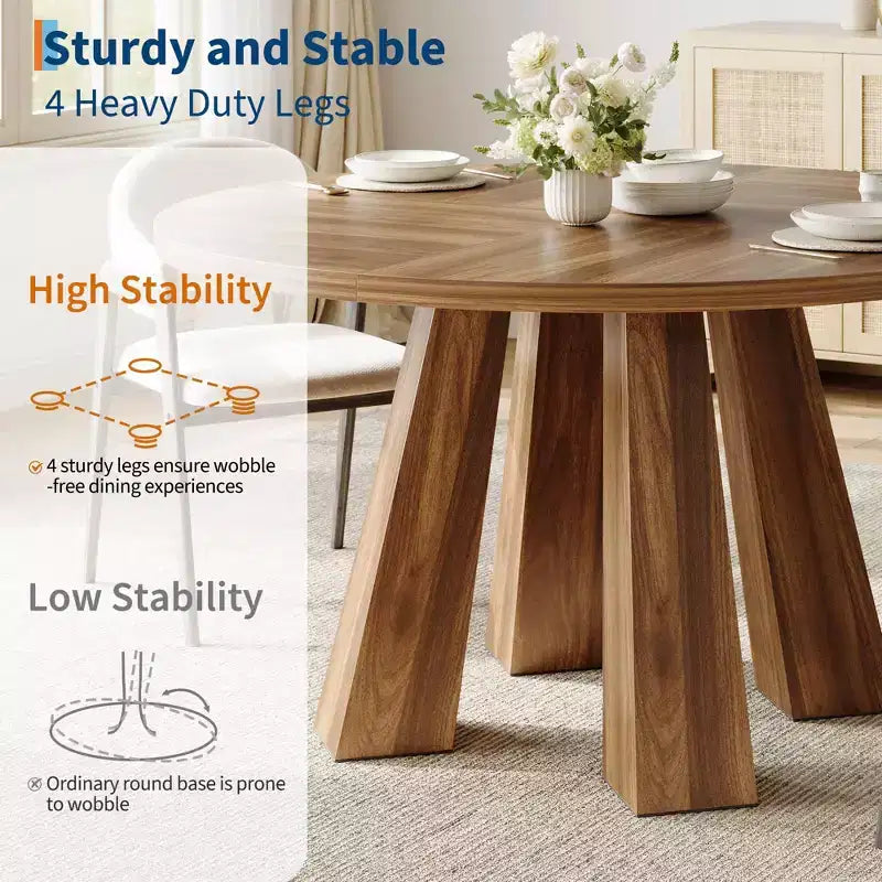 Mesa de comedor redonda para 4-6 personas, mesa de cocina de madera de 119 cm con base de pedestal resistente para sala de estar, apartamento