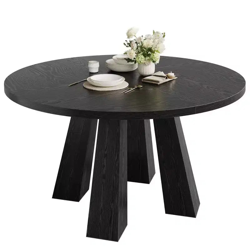 Mesa de comedor redonda para 4-6 personas, mesa de cocina de madera de 119 cm con base de pedestal resistente para sala de estar, apartamento