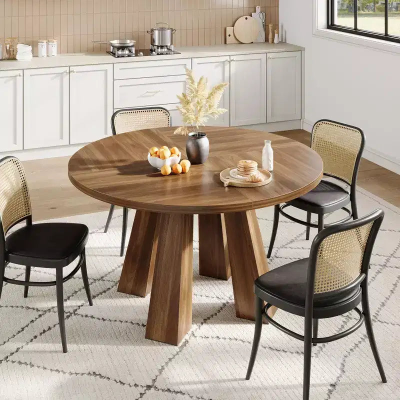 Mesa de comedor redonda para 4-6 personas, mesa de cocina de madera de 119 cm con base de pedestal resistente para sala de estar, apartamento