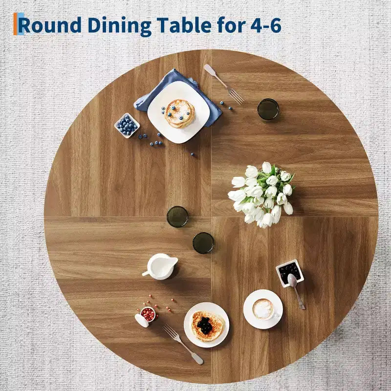 Mesa de comedor redonda para 4-6 personas, mesa de cocina de madera de 119 cm con base de pedestal resistente para sala de estar, apartamento