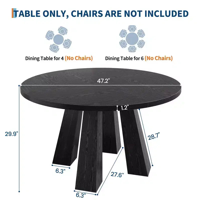 Mesa de comedor redonda para 4-6 personas, mesa de cocina de madera de 119 cm con base de pedestal resistente para sala de estar, apartamento