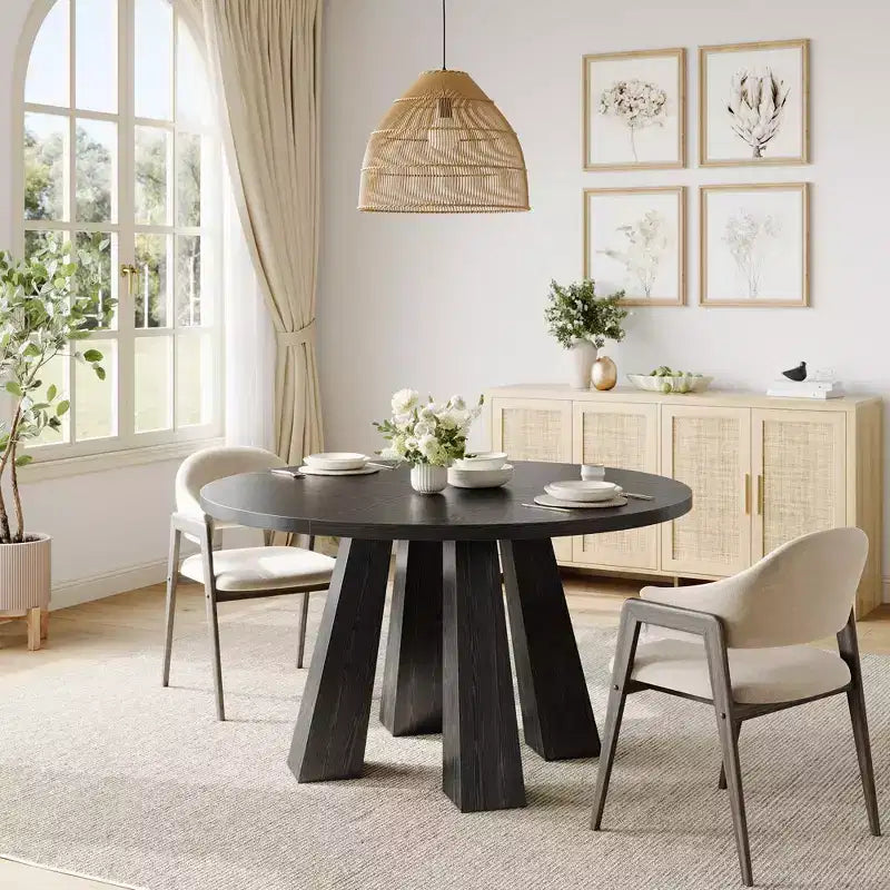 Mesa de comedor redonda para 4-6 personas, mesa de cocina de madera de 119 cm con base de pedestal resistente para sala de estar, apartamento
