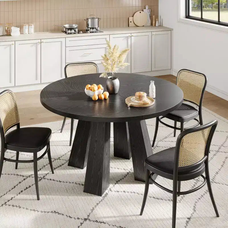 Mesa de comedor redonda para 4-6 personas, mesa de cocina de madera de 119 cm con base de pedestal resistente para sala de estar, apartamento