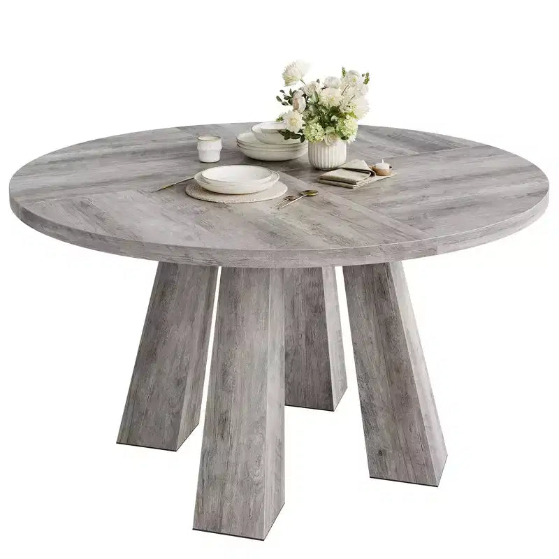 Mesa de comedor redonda para 4-6 personas, mesa de cocina de madera de 119 cm con base de pedestal resistente para sala de estar, apartamento