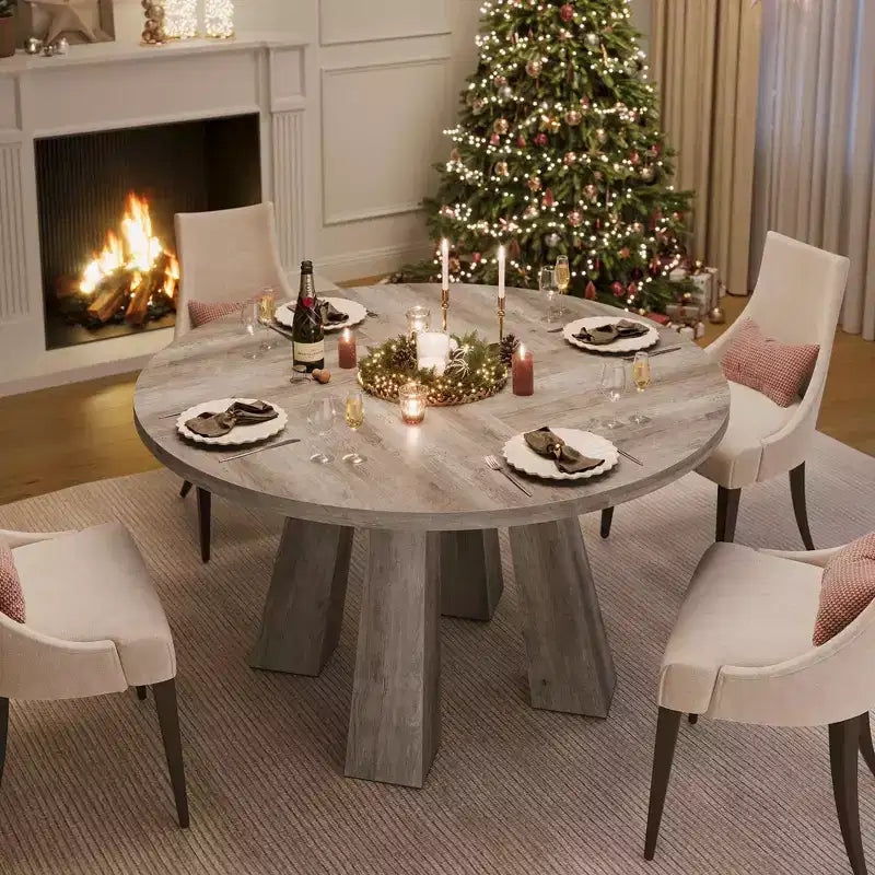 Mesa de comedor redonda para 4-6 personas, mesa de cocina de madera de 119 cm con base de pedestal resistente para sala de estar, apartamento