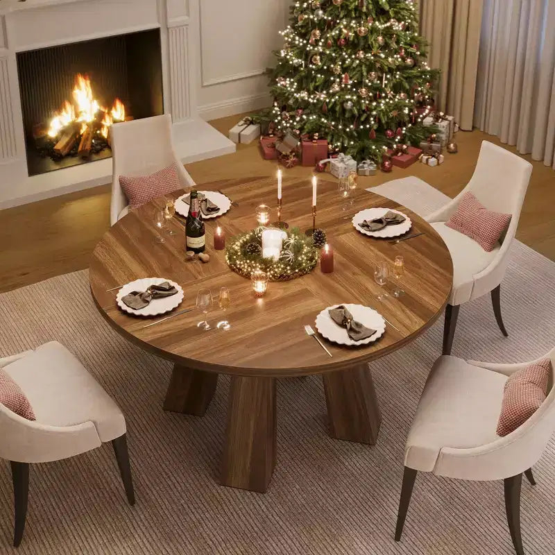 Mesa de comedor redonda para 4-6 personas, mesa de cocina de madera de 119 cm con base de pedestal resistente para sala de estar, apartamento