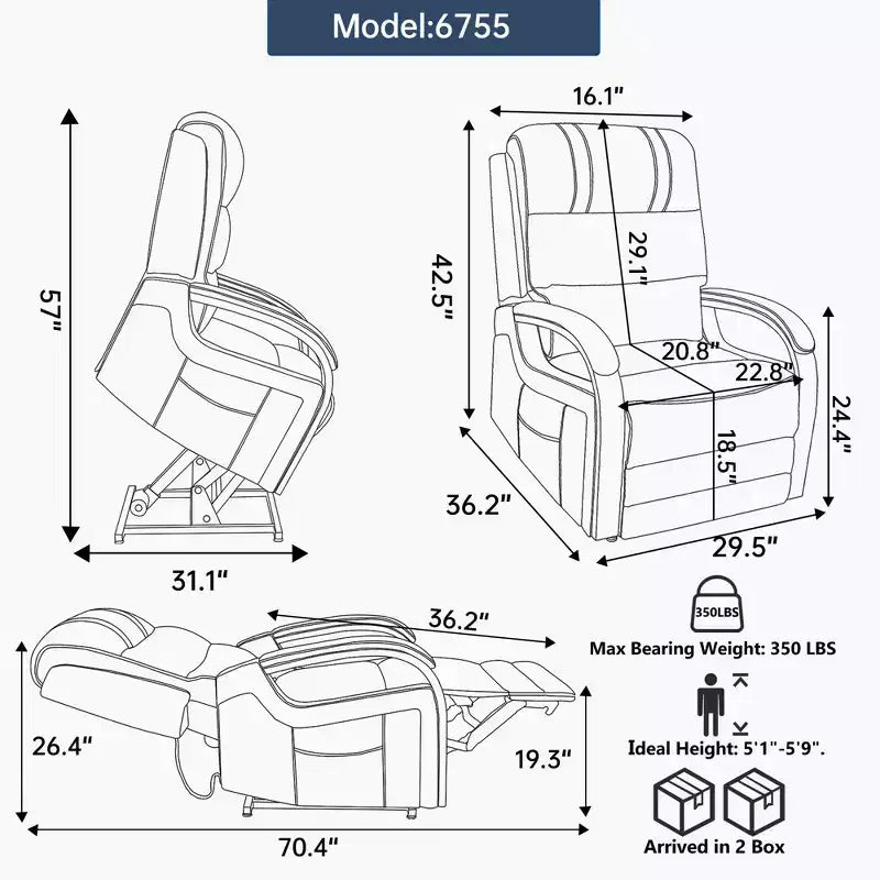 Sillón reclinable eléctrico de chenilla gris con masaje térmico y reposabrazos de madera maciza para sala de estar o apartamento