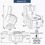 Sillón reclinable eléctrico de chenilla gris con masaje térmico y reposabrazos de madera maciza para sala de estar o apartamento