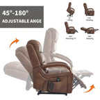 Sillón reclinable eléctrico de chenilla gris con masaje térmico y reposabrazos de madera maciza para sala de estar o apartamento