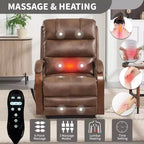 Sillón reclinable eléctrico de chenilla gris con masaje térmico y reposabrazos de madera maciza para sala de estar o apartamento