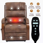 Sillón reclinable eléctrico de chenilla gris con masaje térmico y reposabrazos de madera maciza para sala de estar o apartamento