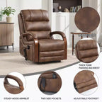 Sillón reclinable eléctrico de chenilla gris con masaje térmico y reposabrazos de madera maciza para sala de estar o apartamento