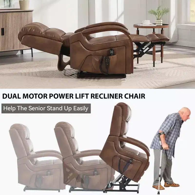 Sillón reclinable eléctrico de chenilla gris con masaje térmico y reposabrazos de madera maciza para sala de estar o apartamento